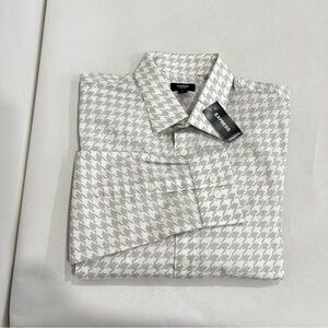 Express Dress Shirt Size Medium Slim Button-Up Gray/White Houndstooth Long Sleev